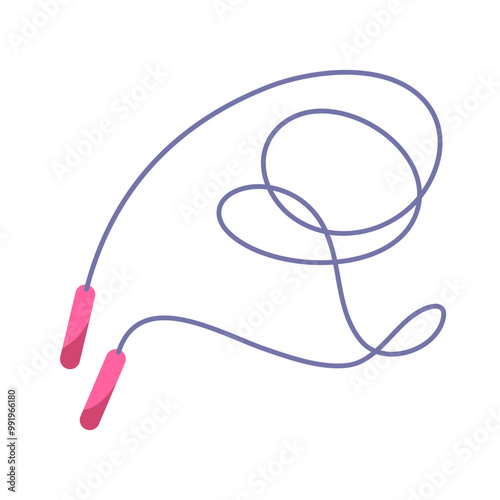 Jumping rope isolated on white background. Concept of exercise, workout, health care, gym, body care, jumping, skipping rope, aerobic exercise. Flat vector illustration.