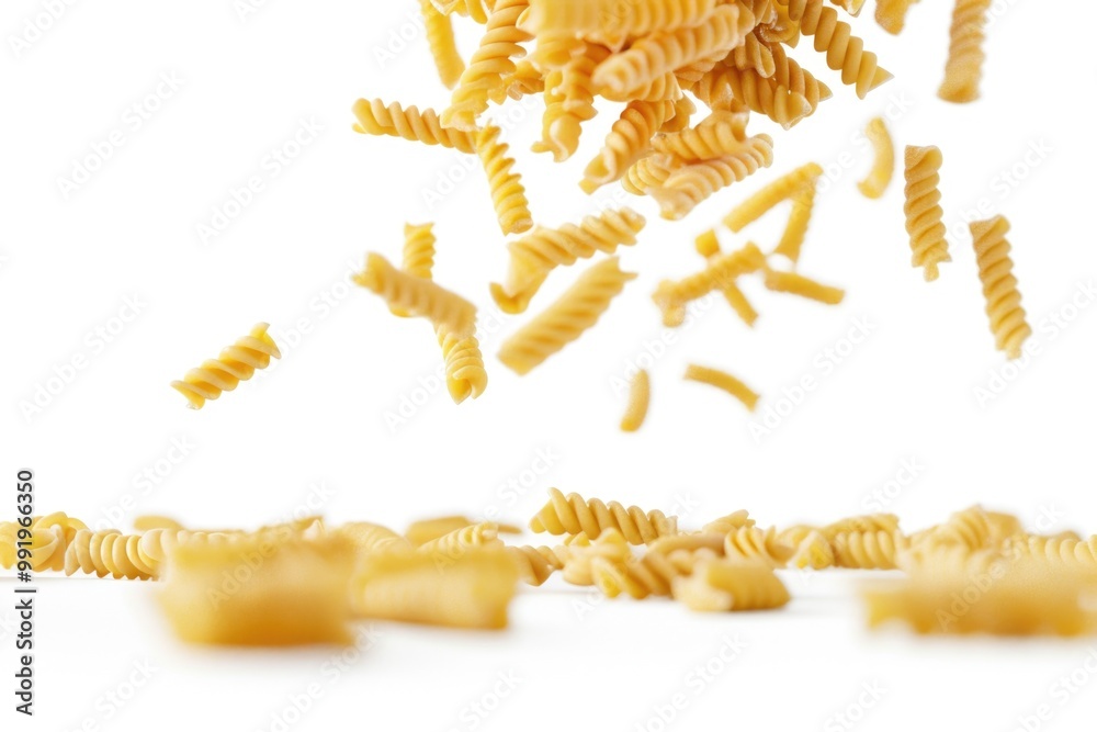 Pile of pasta falls off white surface Pile of pasta falls off white surface