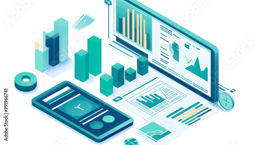 Digital marketing data and analytics Graph on white background