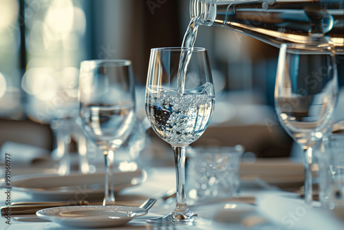 Wallpaper Mural Water being poured into a glass on an elegant table Torontodigital.ca