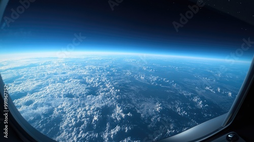 A View of Earth's Clouds and Horizon from an Airplane Window