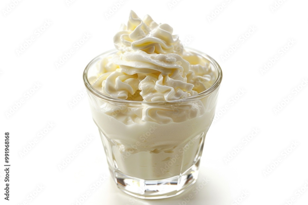 A glass filled with whipped cream on top of a table, perfect for dessert or coffee