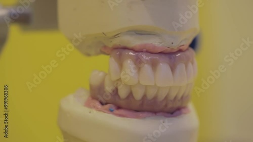 Wallpaper Mural Dental prosthetic with upper and lower sets of teeth being adjusted on a dental model Torontodigital.ca