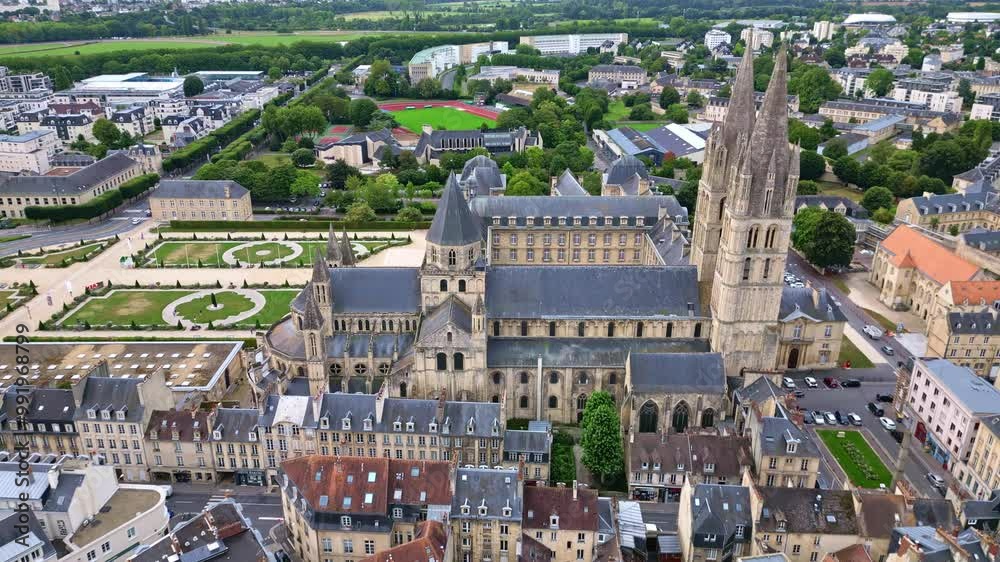 Abbey of Saint-Étienne or Abbaye aux Hommes or Abbey men, Caen in Normandy, France. Aerial drone view Abbey of Saint-Étienne or Abbaye aux Hommes or Abbey men, Caen in Normandy, France. Aerial drone view