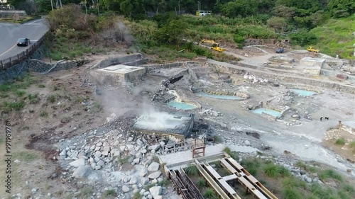 Aerial view on sulfur vents and sulfur valley located in Beitou District, Taiwan, Taipei photo