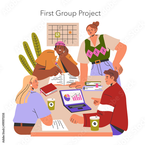Freshman Year. Flat Vector Illustration