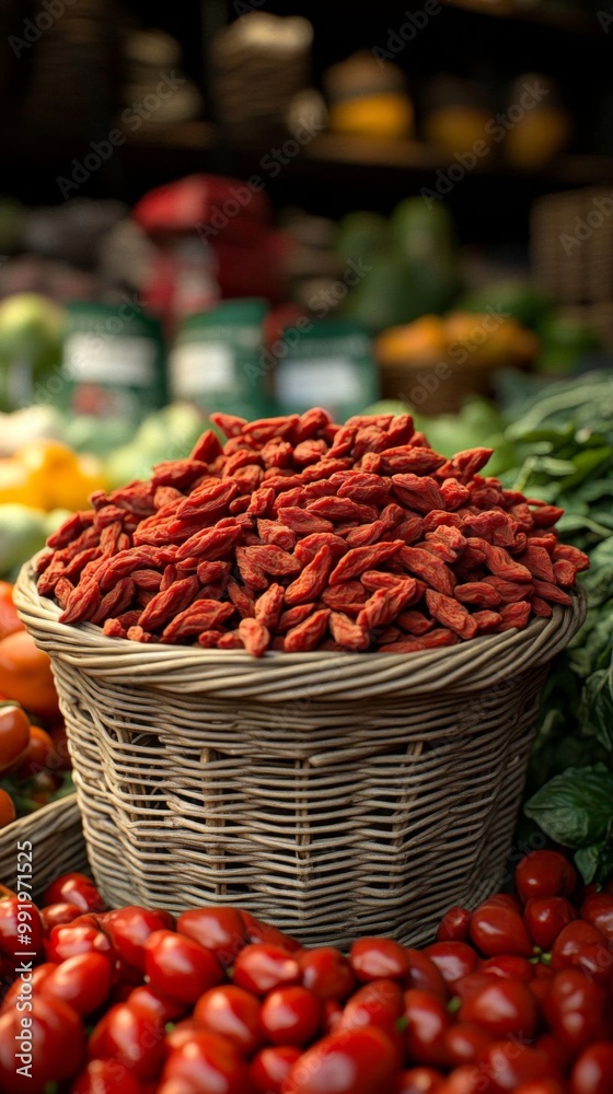 Goji berries displayed at market. Goji berries displayed at market.
