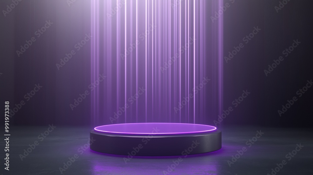 A captivating display of thin blue and purple light shapes dancing against a dark purple backdrop with golden accents A captivating display of thin blue and purple light shapes dancing against a dark purple backdrop with golden accents