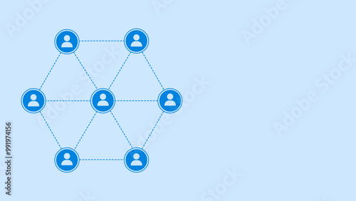 A network of connected user icons arranged in a hexagonal pattern on a light blue background, symbolizing social connections and networking