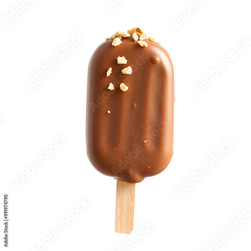 Chocolate ice cream on stick with crushed nuts with ultra layer photo