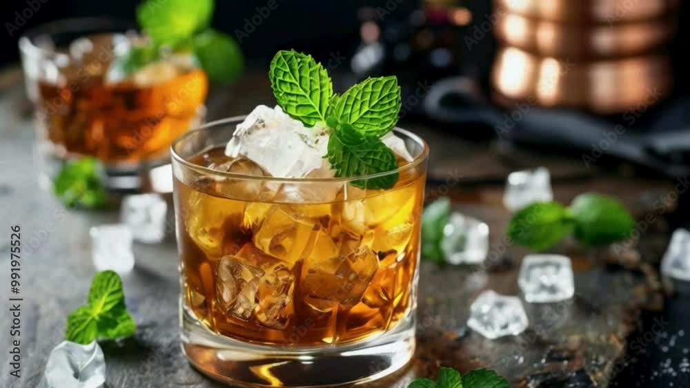 drink with ice and mint drink with ice and mint