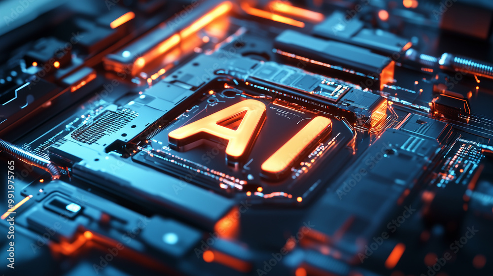 Glowing ai chip powers up on a modern motherboard, showcasing cutting-edge technology and innovation in computing Glowing ai chip powers up on a modern motherboard, showcasing cutting-edge technology and innovation in computing