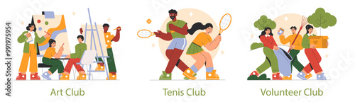 Clubs and Societies Flat Vector Illustration