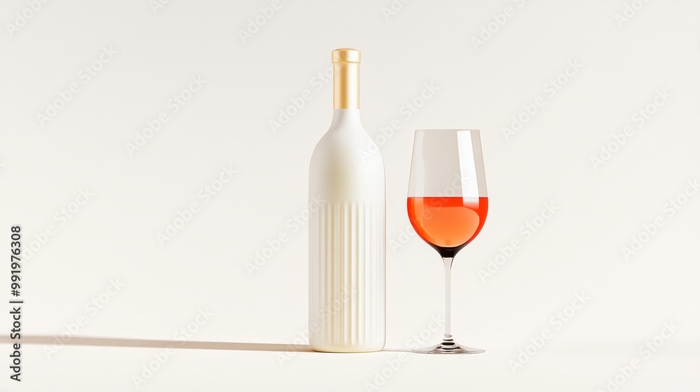 Elegant Wine Bottle and Glass with Ros Wine Elegant Wine Bottle and Glass with Ros Wine
