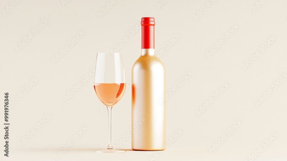 Elegant Bottle of Ros Wine with Glass on Light Background Elegant Bottle of Ros Wine with Glass on Light Background