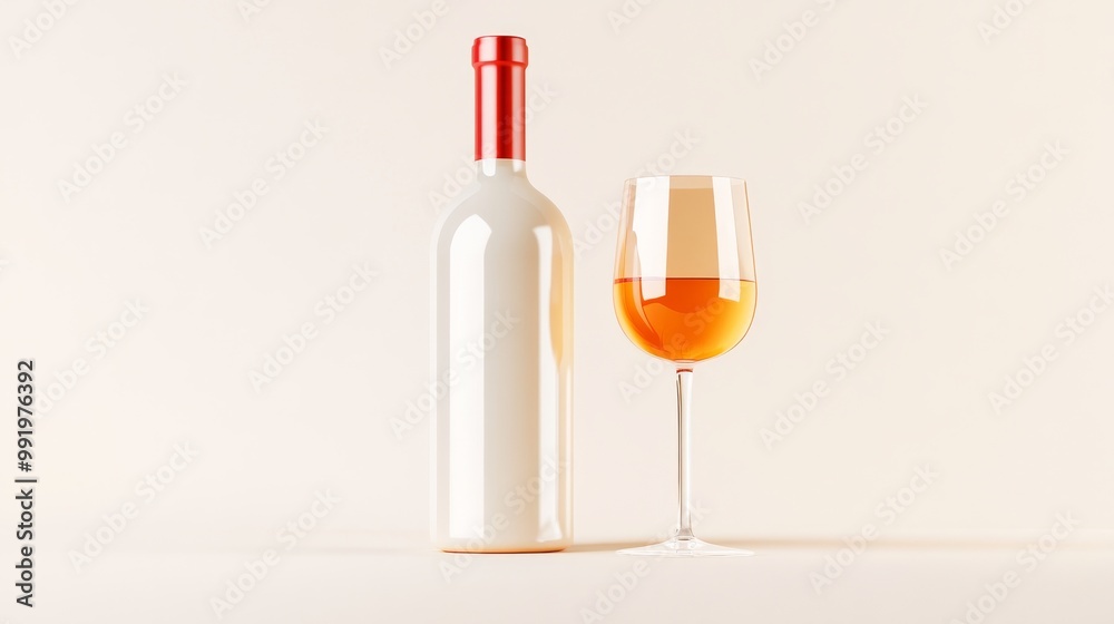 An Elegant White Wine Bottle Accompanied by a Glass in a Beautiful Minimalist Style An Elegant White Wine Bottle Accompanied by a Glass in a Beautiful Minimalist Style