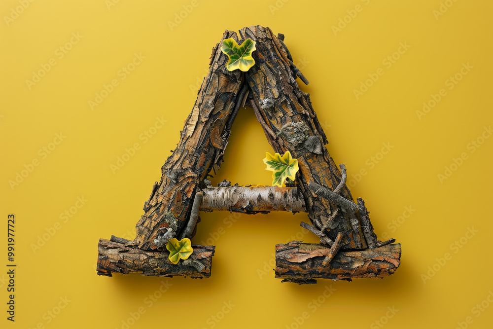 Fototapeta premium A wooden letter A is displayed on a yellow background