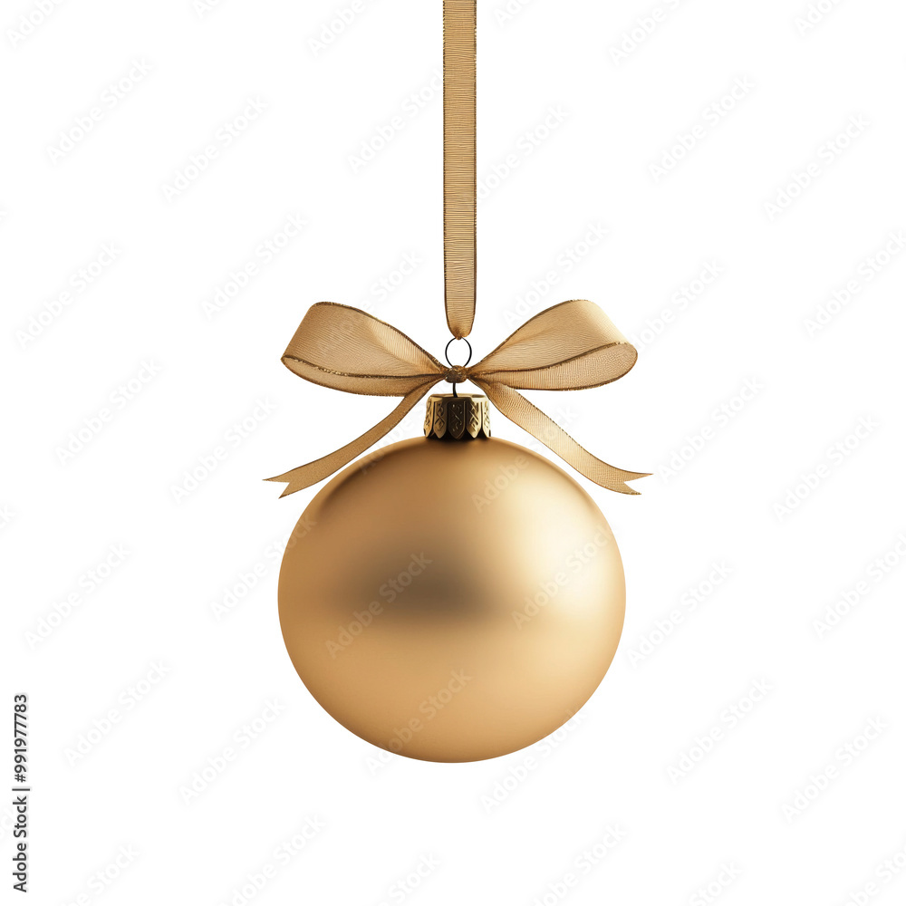 gold Christmas ball with ribbon and a bow, isolated on background. Generative AI gold Christmas ball with ribbon and a bow, isolated on background. Generative AI