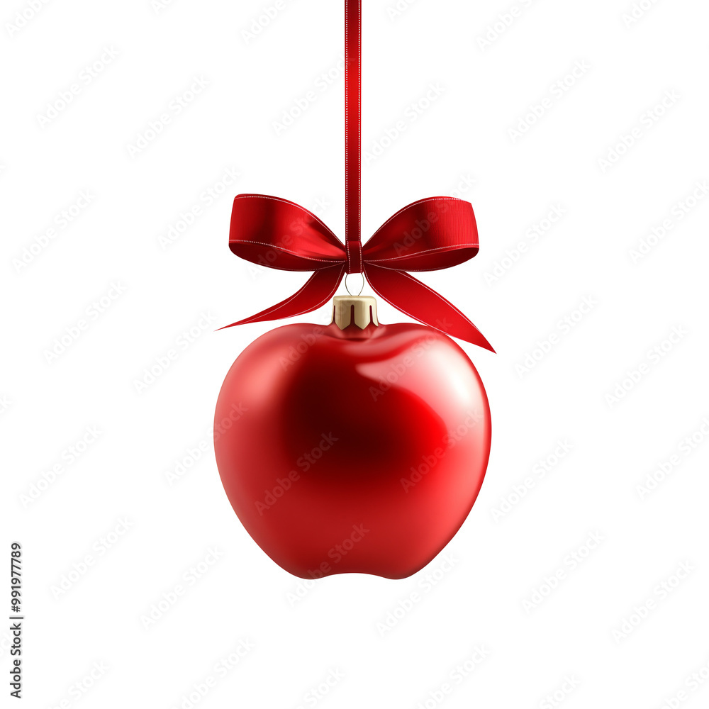 red Christmas ball with ribbon and a bow, isolated on background. Generative AI red Christmas ball with ribbon and a bow, isolated on background. Generative AI