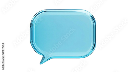 Blue glass speech bubble isolated on transparent background. 3d rendering. photo