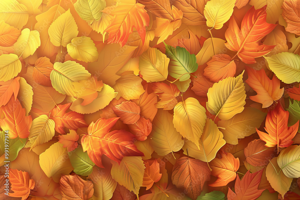 A colorful autumn scene with many leaves of different colors