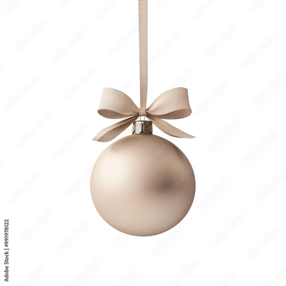 gold Christmas ball with ribbon and a bow, isolated on background. Generative AI gold Christmas ball with ribbon and a bow, isolated on background. Generative AI