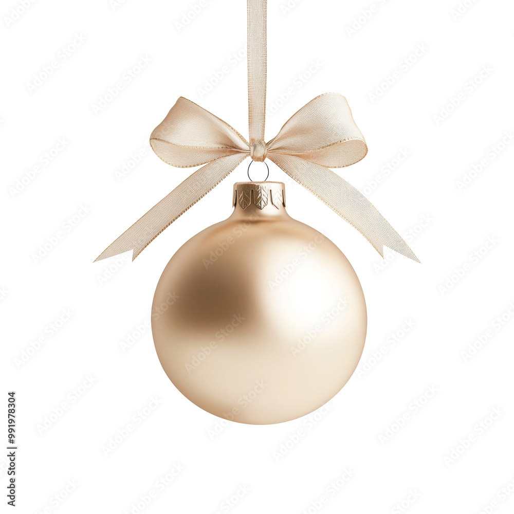 gold Christmas ball with ribbon and a bow, isolated on background. Generative AI gold Christmas ball with ribbon and a bow, isolated on background. Generative AI