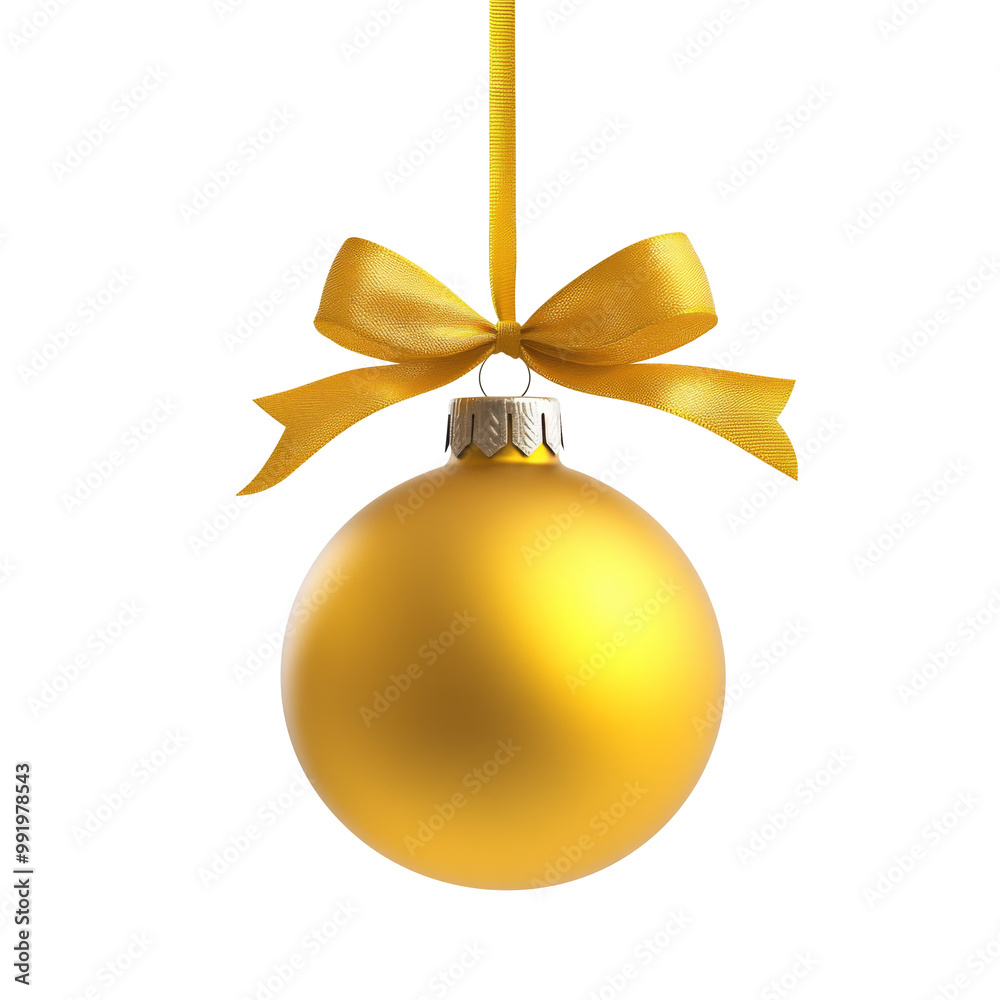 gold Christmas ball with ribbon and a bow, isolated on background. Generative AI gold Christmas ball with ribbon and a bow, isolated on background. Generative AI
