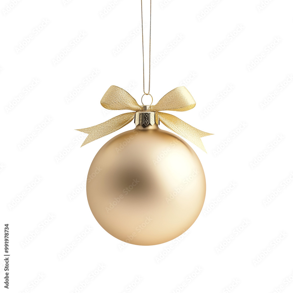 gold Christmas ball with ribbon and a bow, isolated on background. Generative AI gold Christmas ball with ribbon and a bow, isolated on background. Generative AI