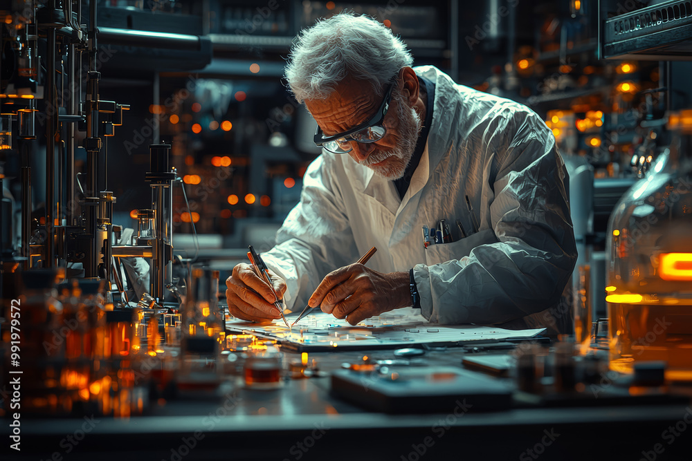 A scientist in a lab, meticulously recording data after multiple experiments. Concept of patience and precision in the pursuit of scientific success. A scientist in a lab, meticulously recording data after multiple experiments. Concept of patience and precision in the pursuit of scientific success.