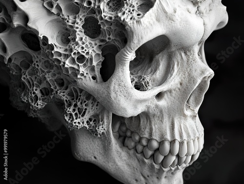 Detailed 3D Render of a Human Skull: Anatomy and Bone Structure photo