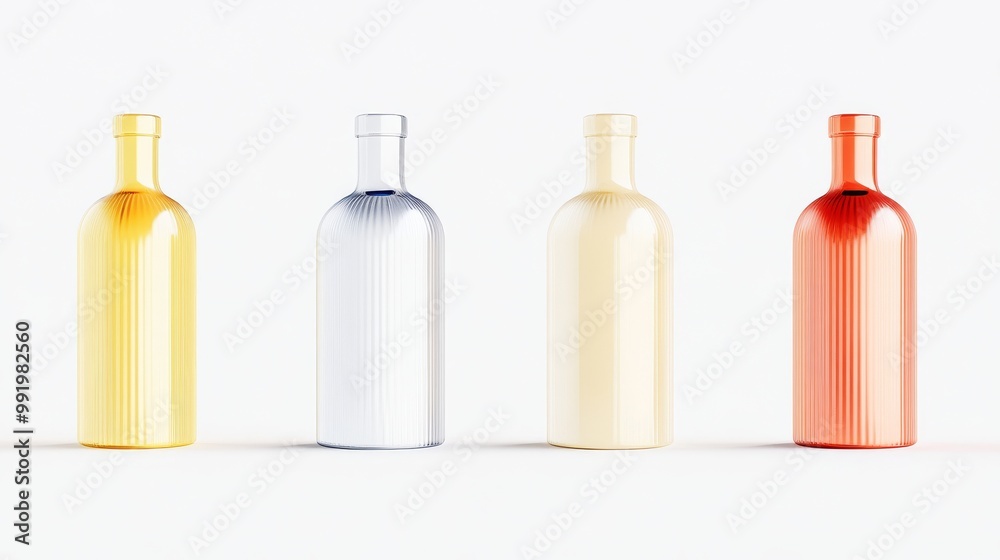 A Collection of Colorful Bottles Displayed on a Pristine White Background for Aesthetic Appeal A Collection of Colorful Bottles Displayed on a Pristine White Background for Aesthetic Appeal