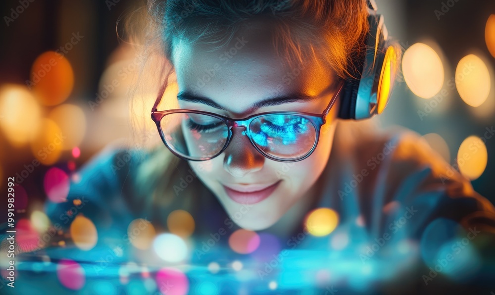 High School Student Joyfully Creating Art with AI-Powered Computers: A Contemporary Digital Revolution