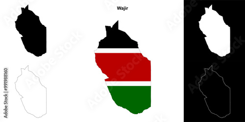 Wajir county outline map set photo