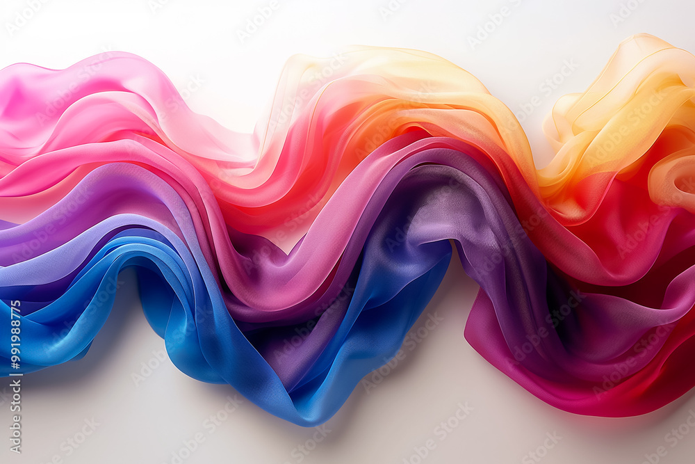Silk fabric undulates in a wave of colors, transitioning from pink to purple and blue. This dynamic arrangement creates an appealing backdrop for various art projects or digital designs