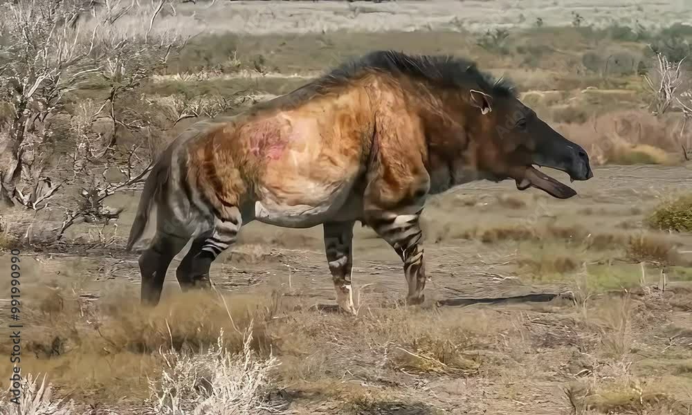 A digital reconstruction of a prehistoric horse, showing its size and distinctive features. A digital reconstruction of a prehistoric horse, showing its size and distinctive features.