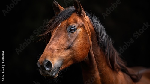 A stallion on a black background. portrait of a stunning dressage horse in golden color on a black background photo