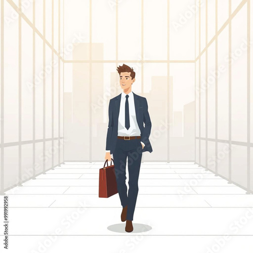 Businessman walking Flat vector illustration
