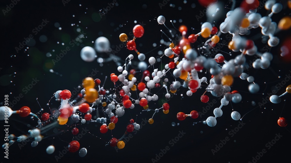Abstract DNA Molecule Structure with Colorful Atoms