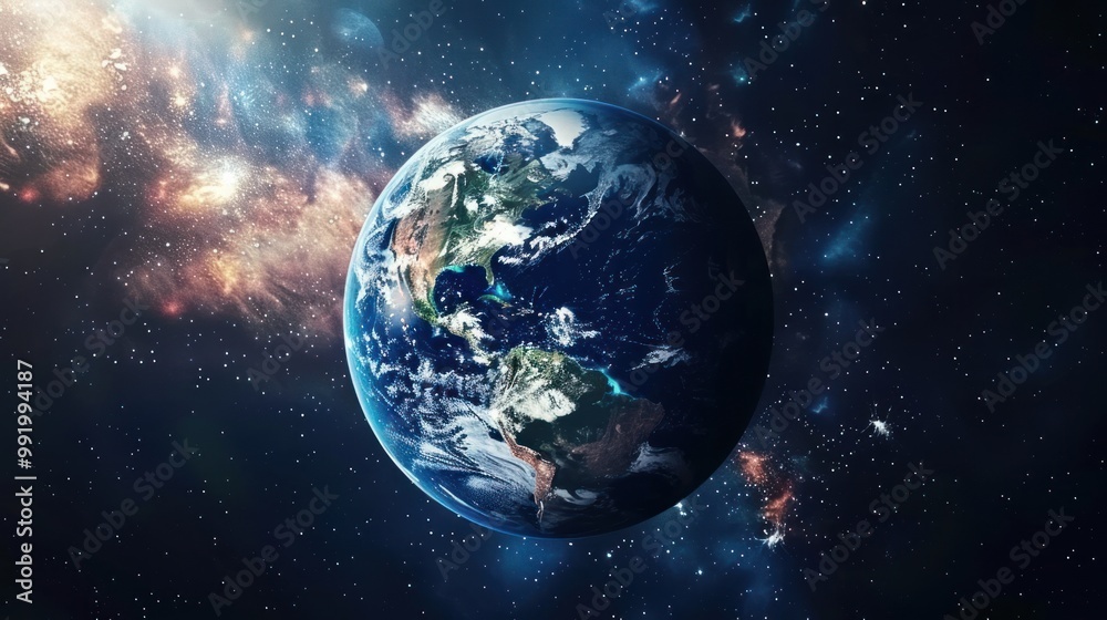 Fototapeta premium Planet Earth in space with distant stars and galaxies.