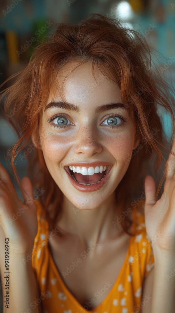 A smiling young woman with red hair. A smiling young woman with red hair.