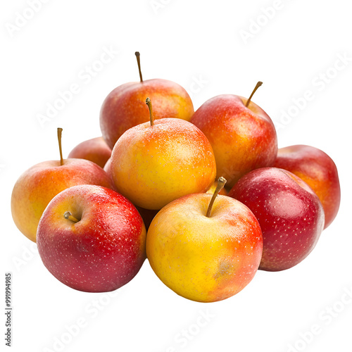  Pome Fruits - Sorb Apple. A cluster of Sorb Apples with varying shades of red and yellow, isolated on transparent backdrop.