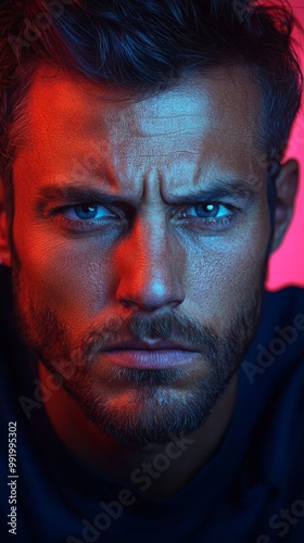 Serious expression of a man.