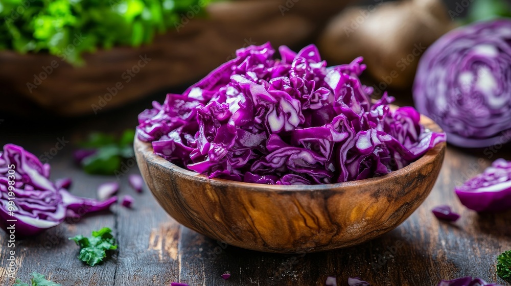 Red cabbage on board, close-up. Red cabbage on board, close-up.