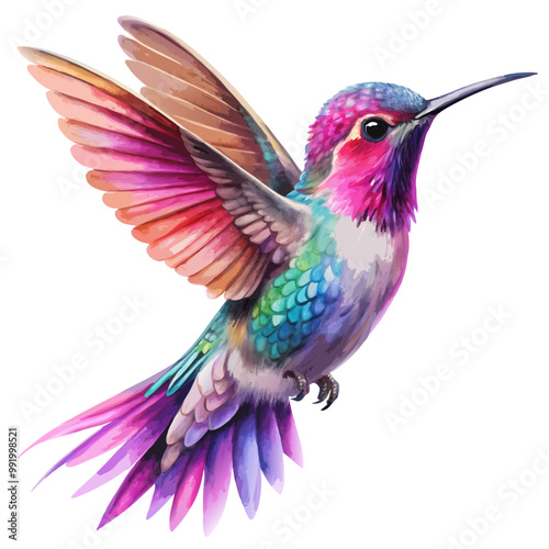 watercolor Hummingbird clipart, flying hummingbird isolated on white background