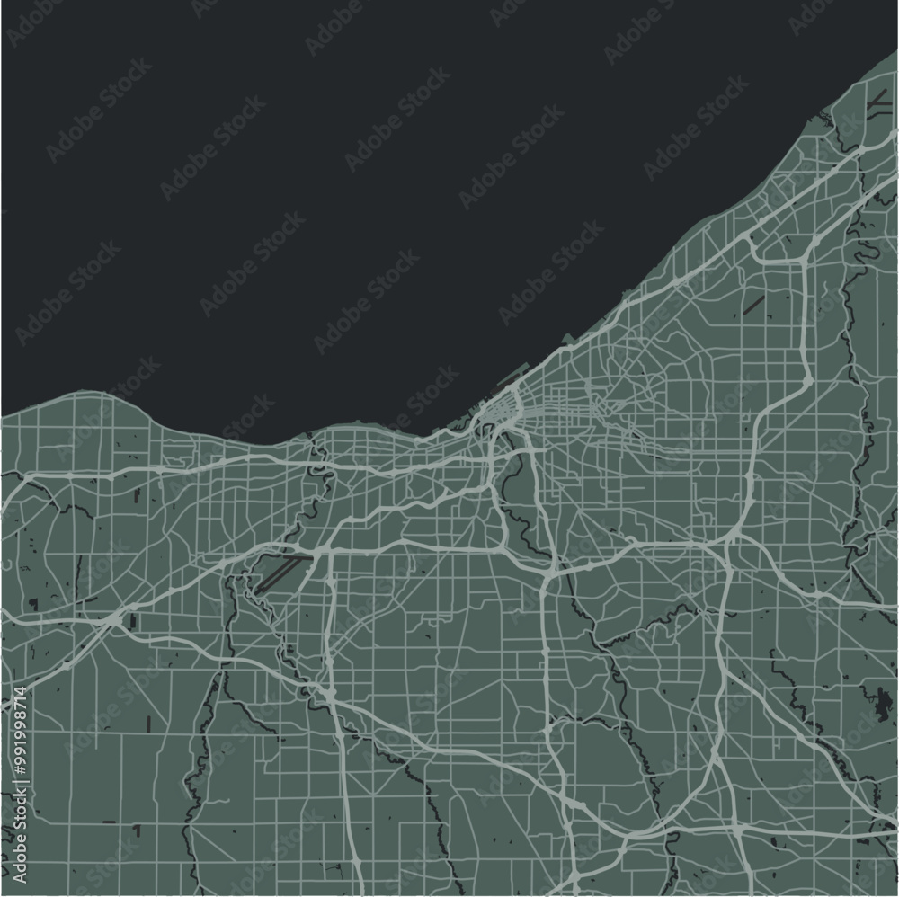 Ohio Layered Map Map of Cleveland in Ohio in a smooth dark style. Contains layered ...