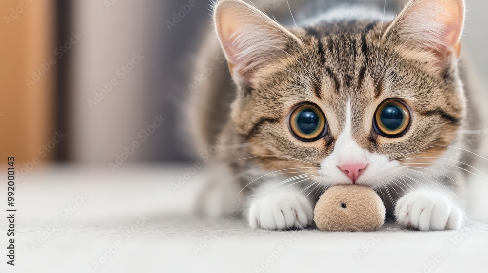 Obraz premium A cat playing with a ball on the floor, AI