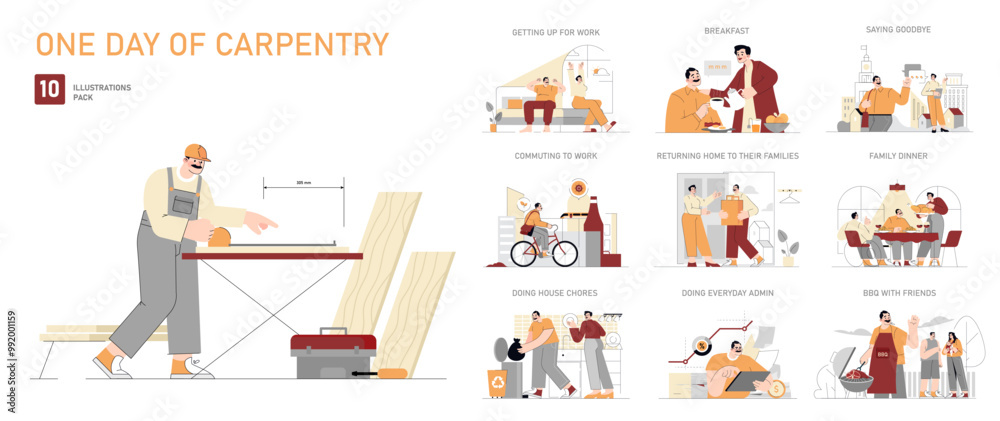Obraz premium one day of carpentry. Flat Vector Illustration