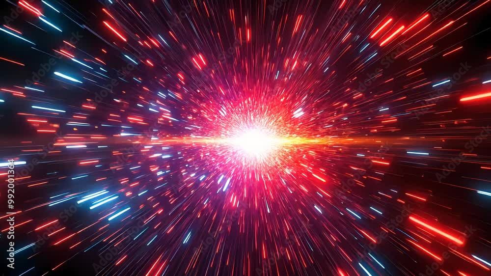 Abstract space explosion with bright red and blue light streaks, illustrating high-speed motion, energy, and cosmic phenomena in deep space.
Abstract space explosion with bright red and blue light streaks, illustrating high-speed motion, energy, and cosmic phenomena in deep space.