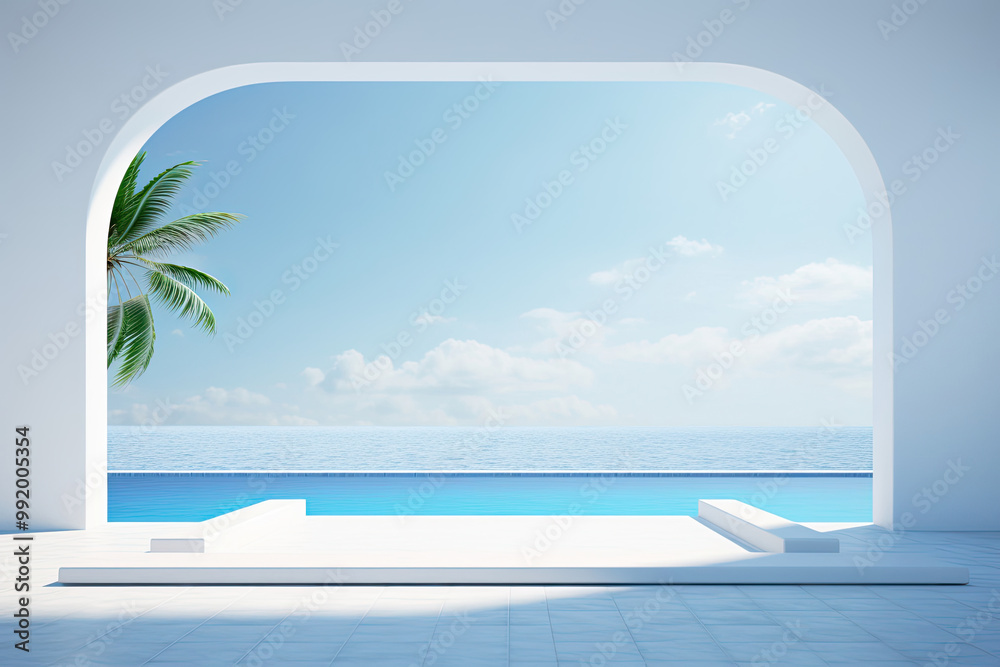 Fototapeta premium Minimalist Architecture with Infinity Pool and Ocean View